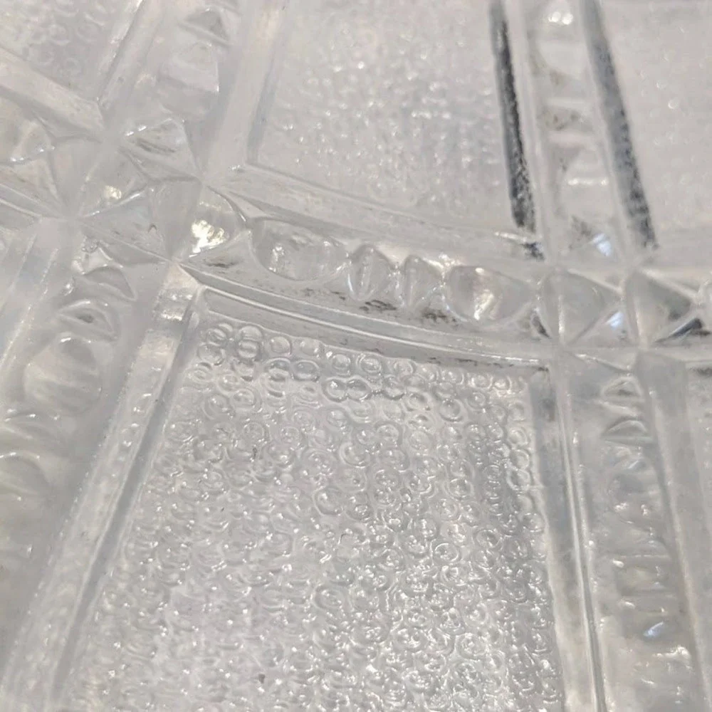 Vintage Clear Pressed Glass Round Platter Sunburst Scalloped Sawtooth Edge